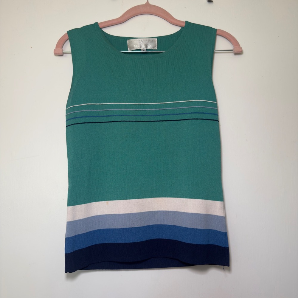 Kenneth Miller Teal Striped Knit Tank Top | Vintage Retro 90s | Size Small